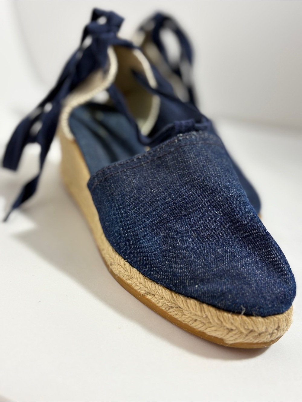 KG By Kurt Geiger Navy Canvas Ankle Tie Espadrille Wedge Sandals Size 36 US 6